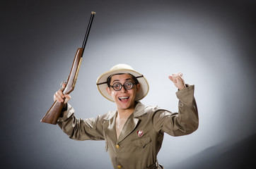Funny hunter in hunting concept