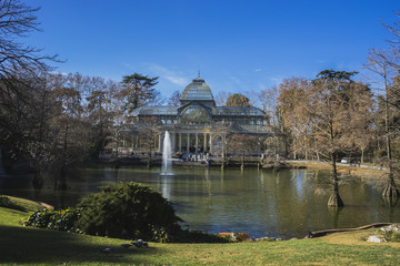Lake, Crystal Palace in the Retiro park Madrid, Spain
