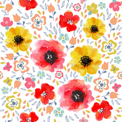 Watercolor flowers seamless pattern.