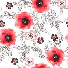 Watercolor flowers seamless pattern. - 95520399