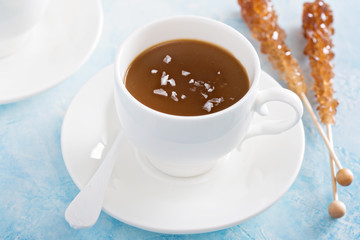 Caramel pudding with flaked salt