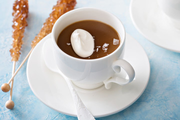 Caramel pudding with flaked salt
