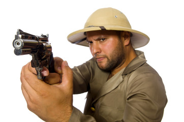 Man with gun isolated on white