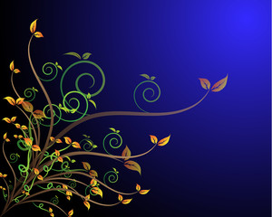 yellow floral on blue background