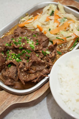 Beef with vegetables teppanyaki Japanese Cooking