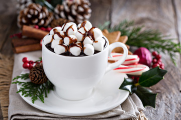 Christmas hot chocolate with ornaments