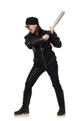 Woman hooligan isolated on the white