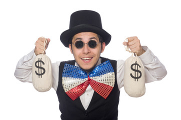 Funny man wearing giant bow tie