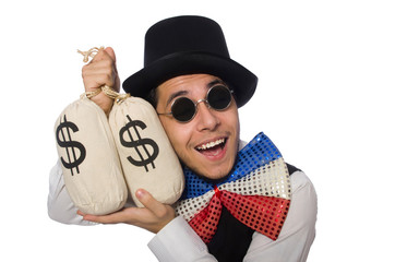 Funny man wearing giant bow tie