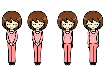 シンプルキャラクター　会話・表情イラスト集　私服（冬）　女性　謝罪