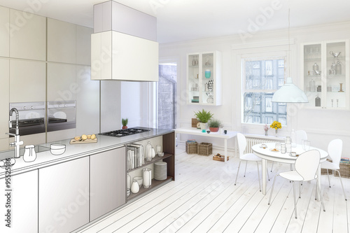 Moderne küche im altbau (zeichnung)" stock photo and royalty free ...