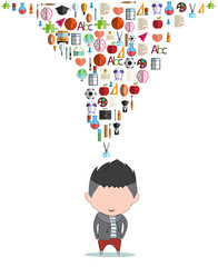 schoolboy cute with back to school icons. drawing by hand vector