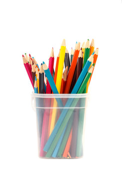 Color pencils isolated on white background, selective focus