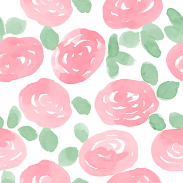 watercolor roses semaless vector pattern