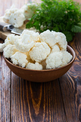 Fresh organic cauliflower cut into small pieces