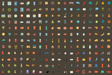 216 icons on different subjects. Vector illustration