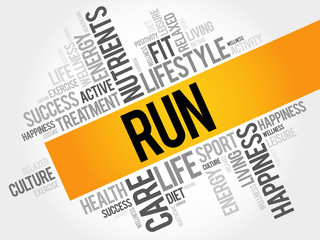 RUN word cloud, fitness, sport, health concept