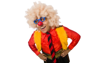 Funny clown in fun concept isolated on white