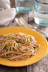 Mushroom whole wheat spaghetti