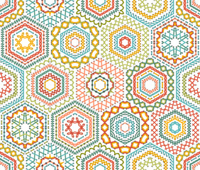 Embroidery seamless hexagons pattern.