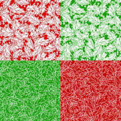 Set of Christmas holly seamless patterns.