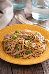 Mushroom whole wheat spaghetti