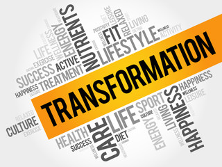 TRANSFORMATION word cloud, fitness, sport, health concept