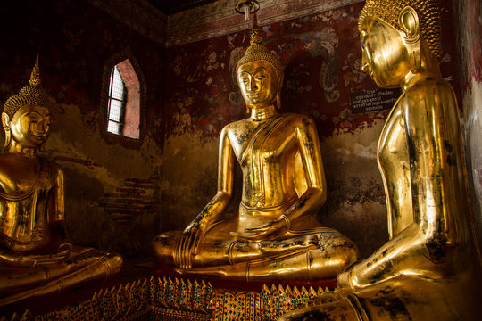 Golden Buddha in a temple in Thailand.