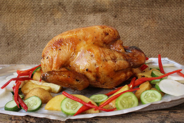 Roasted turkey and vegetables for thanksgiving day