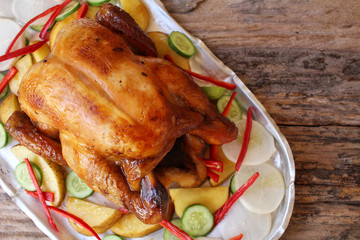 Roasted turkey and vegetables for thanksgiving day