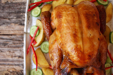 Roasted turkey and vegetables for thanksgiving day