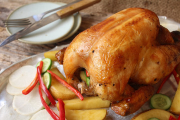 Roasted turkey and vegetables for thanksgiving day