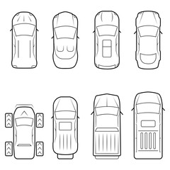 Cars icon set in thin line style, top view - 95530184