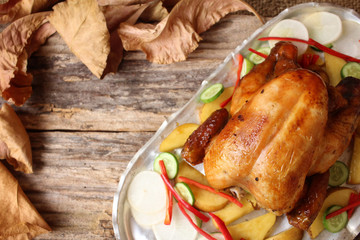 Roasted turkey and vegetables for thanksgiving day