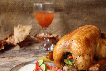 Roasted turkey and vegetables for thanksgiving day