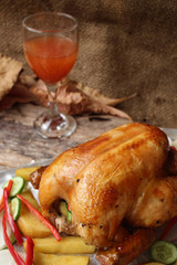 Roasted turkey and vegetables for thanksgiving day