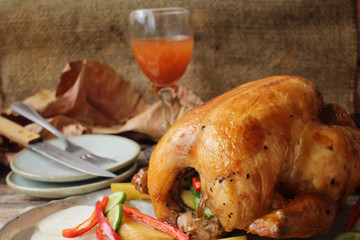Roasted turkey and vegetables for thanksgiving day