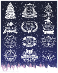 Vintage Merry Christmas And Happy New Year chalk Calligraphic And Typographic signs On Blackboard