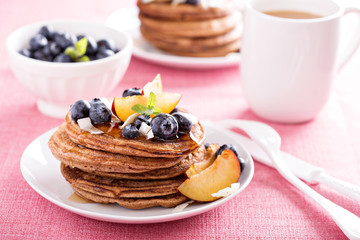 Cinnamon coconut flour pancakes with fresh fruits
