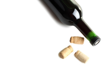 wine bottle and cork isolated on white background