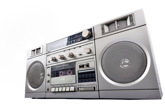 1980s Silver radio boom box isolated on white