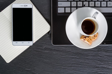 Business break - coffee cookies and notepad