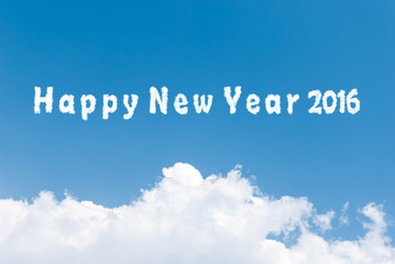 Blue sky background with happy new year clouds word