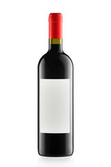 Red wine and a bottle isolated on white