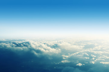 Fototapeta na wymiar Panorama cloudscape, above the clouds in the sky