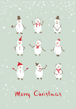 Christmas background, postcard -- funny snowman