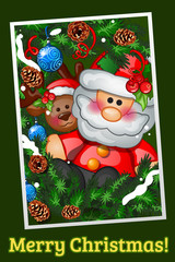 Vintage postcard with Santa Claus and deer