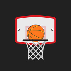 Basketball hoop and orange ball on the dark background