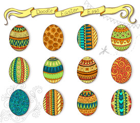 Doodle vector Happy Easter set with eggs. 