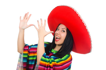 Mexican woman in funny concept on white